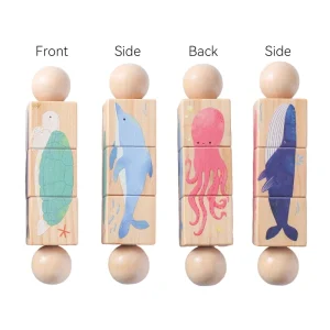 1 styck trärassel för bebis – roterande matchningsblock och pussel (Montessori-inspirerad leksak)