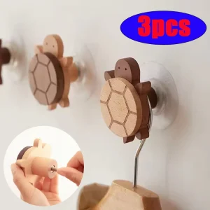1/2/3pcs Solid Wood Hook Kitchen Item Wall Hook Hanger Punch Creative Animal Turtle Decorative Hooks Coat Rack Home Storage