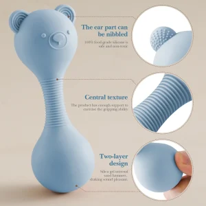 Silikonleksak för bebis – Nalleformad rassel- och tugg-leksak i silikon (0–6 år)