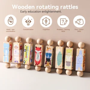 Alternative view of 2-delat träpussel med roterande bitar och handklocka – Montessori sensorisk leksak