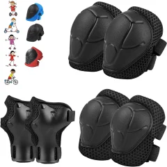 6‑delat skyddspaket för barn (3–10 år) – knä-, armbågs- och handledsskydd