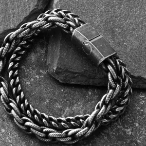 Retro dubbel rad herrarmband i titanstål, 20 cm