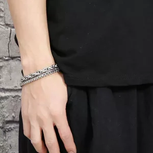 Retro dubbel rad herrarmband i titanstål, 20 cm