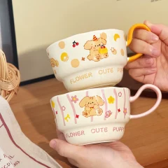 Keramikkopp med sött hundmotiv för hem, kontor och present