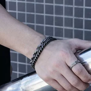 Alternative view of Retro dubbel rad herrarmband i titanstål, 20 cm