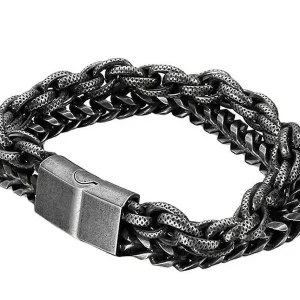 Retro dubbel rad herrarmband i titanstål, 20 cm
