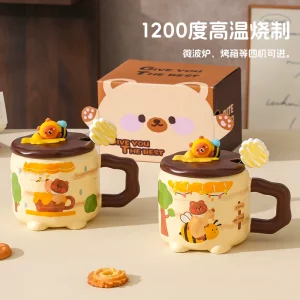 Keramikmugg med björnmotiv – 440 ml med lock och sked