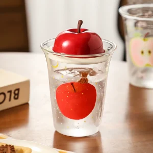 Glasmugg i borosilikat med äppellock och sugrör – 400 ml