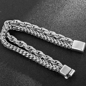 Retro dubbel rad herrarmband i titanstål, 20 cm