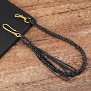 欧美新款朋克复古手工编织牛皮流苏裤链简约时尚可拆卸男女腰链