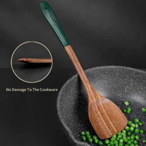 Naturlig träspatelset för non-stick panna, värmetåligt köksset