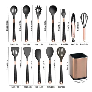 Silikonköksredskap med värmetåliga, non-stick handtag i roséguld