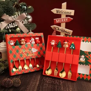 Julbestickset med dessertsked och gaffel, 2/4/6 delar, presentask