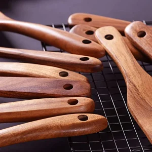 Träslevar i teak för matlagning – 1–10 delar, non-stick vänliga
