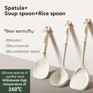 3-delat köksset i silikon med spatel, riskål och soppkopp