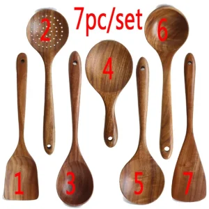 Träslevar i teak för matlagning – 1–10 delar, non-stick vänliga