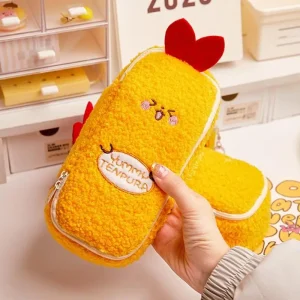 Tempura räka plush pennfodral – söt kartoonisk stationär väska