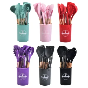 12-delars silikonköksredskapsset med trähandtag, non-stick 19 12-delars silikonköksredskapsset med trähandtag, non-stick