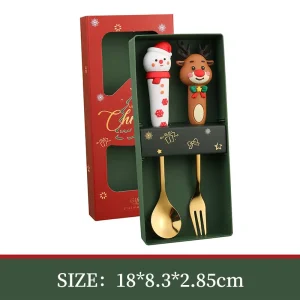 Julbestickset med tomte och snögubbe – dessertsked, gaffel och kniv