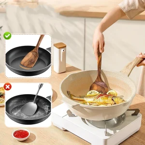 Spatelset i akaciaträ med långt handtag, 2 delar för matlagning