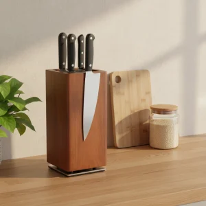 Roterande magnetisk knivhållare i akaciaträ för kök
