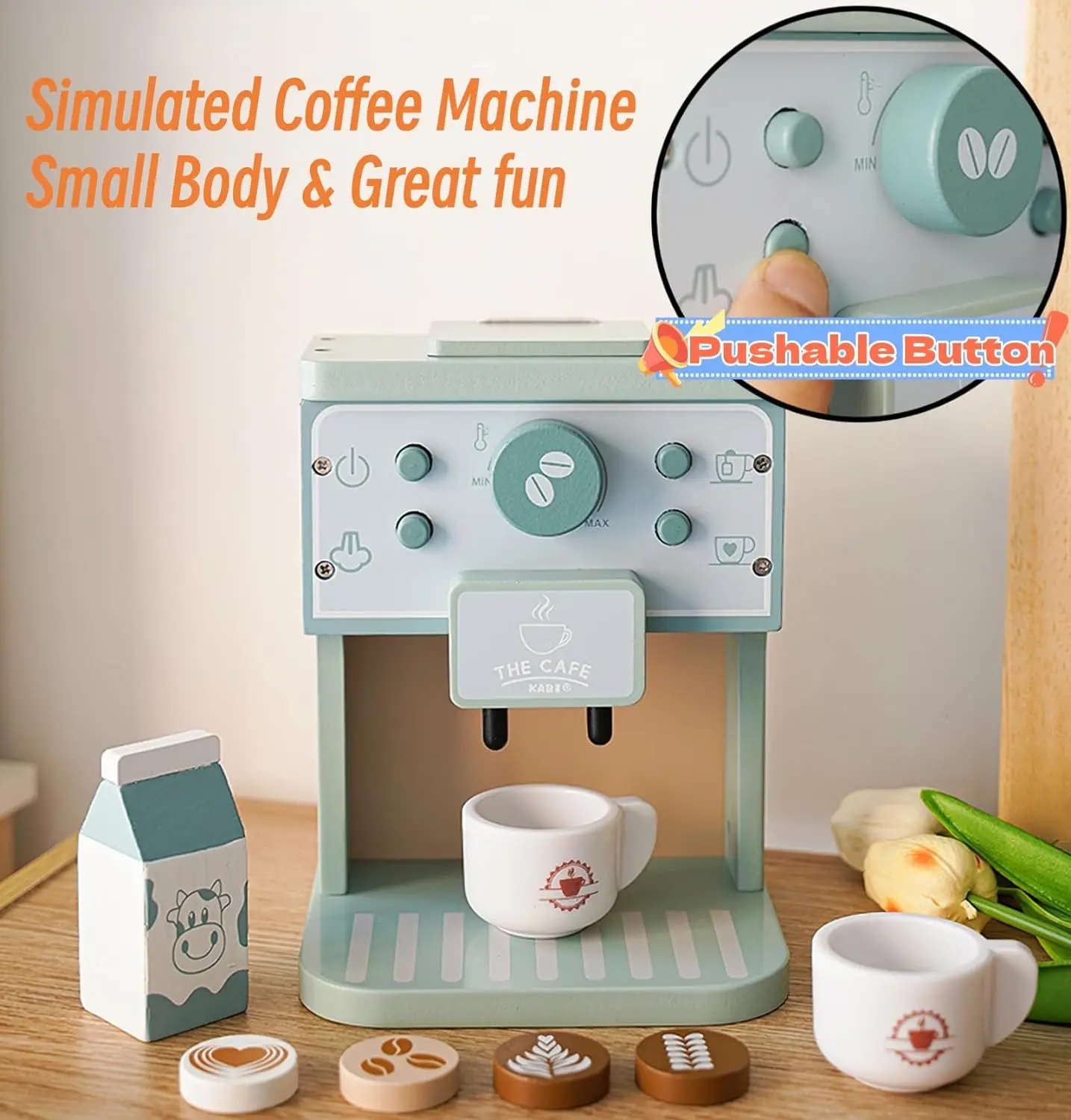 Träleksak för låtsaslek: kaffemaskin, mixer och teset för barn 2 Träleksak för låtsaslek: kaffemaskin, mixer och teset för barn - Bild 2