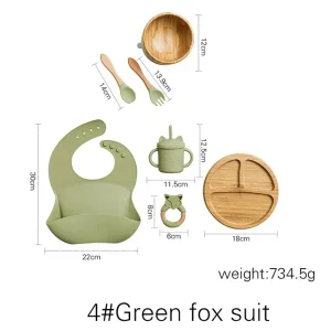 Bambu barnservis med tallrik, skål, mugg, sked och gaffel