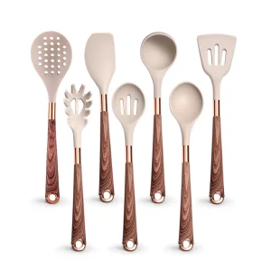 Silikonköksredskap med värmetåliga, non-stick handtag i roséguld