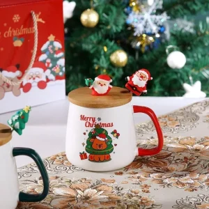 Julfestlig keramikkopp med lock, sked och presentbox 400 ml
