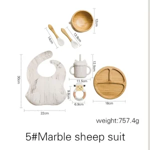 Bambu barnservis med tallrik, skål, mugg, sked och gaffel