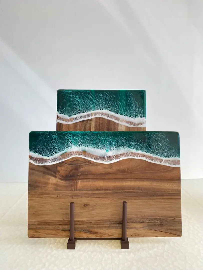 Handgjord skärbräda i akaciaträ med resinvåg och havsmönster 3 Handgjord skärbräda i akaciaträ med resinvåg och havsmönster - Bild 3