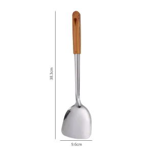Slevar och stekspade i rostfritt stål med trähandtag för kök och bakning 21 Slevar och stekspade i rostfritt stål med trähandtag för kök och bakning