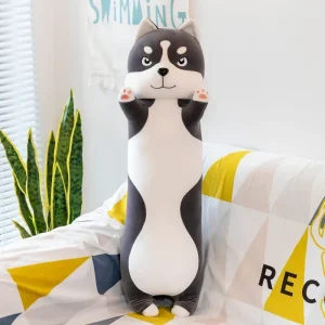 Husky gosedjur som lång sovkudde i mjuk plysch