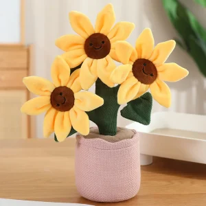 Solros- och blomsterbukett i kruka, mjuk plyschfigur 30 cm