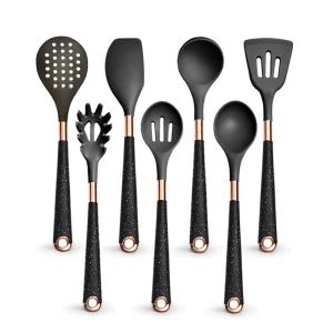 Silikonköksredskap med värmetåliga, non-stick handtag i roséguld