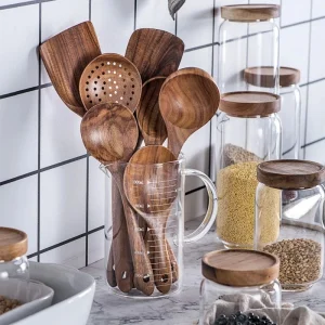 Träslevar i teak för matlagning – 1–10 delar, non-stick vänliga