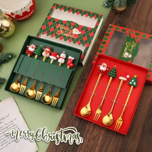 Alternative view of Julpresent bestickset med tomtefigur – sked och gaffel i rostfritt stål
