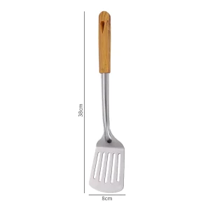 Slevar och stekspade i rostfritt stål med trähandtag för kök och bakning 20 Slevar och stekspade i rostfritt stål med trähandtag för kök och bakning