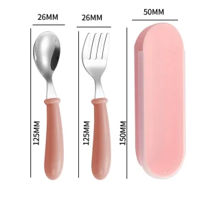 Barnbestickset i rostfritt stål med sked och gaffel, kartondesign