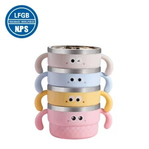 Baby bowl i 316L rostfritt stål med sugpropp, lock och LFGB-certifiering