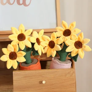 Solros- och blomsterbukett i kruka, mjuk plyschfigur 30 cm