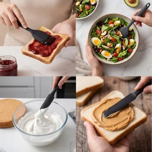 6-delars bakset i silikon med spatlar, skrapor och oljeborste