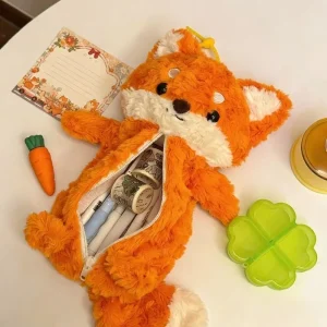Alternative view of Rävformad plysch pennficka – kawaii pen case för skola och present