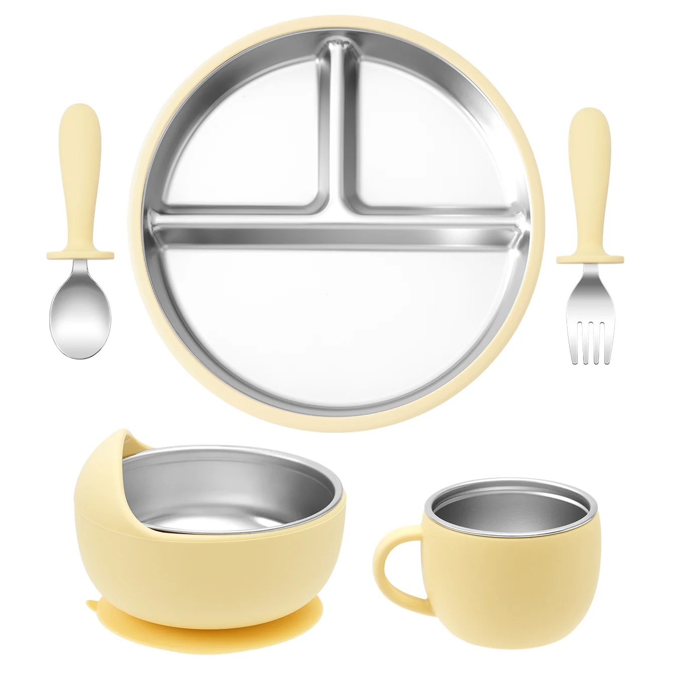 5-delars babyservis i rostfritt stål med sugskål i silikon 6 5-delars babyservis i rostfritt stål med sugskål i silikon - Bild 6