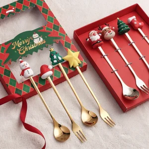 Julbestickset med gaffel och sked i rostfritt stål, 2/4/6 delar