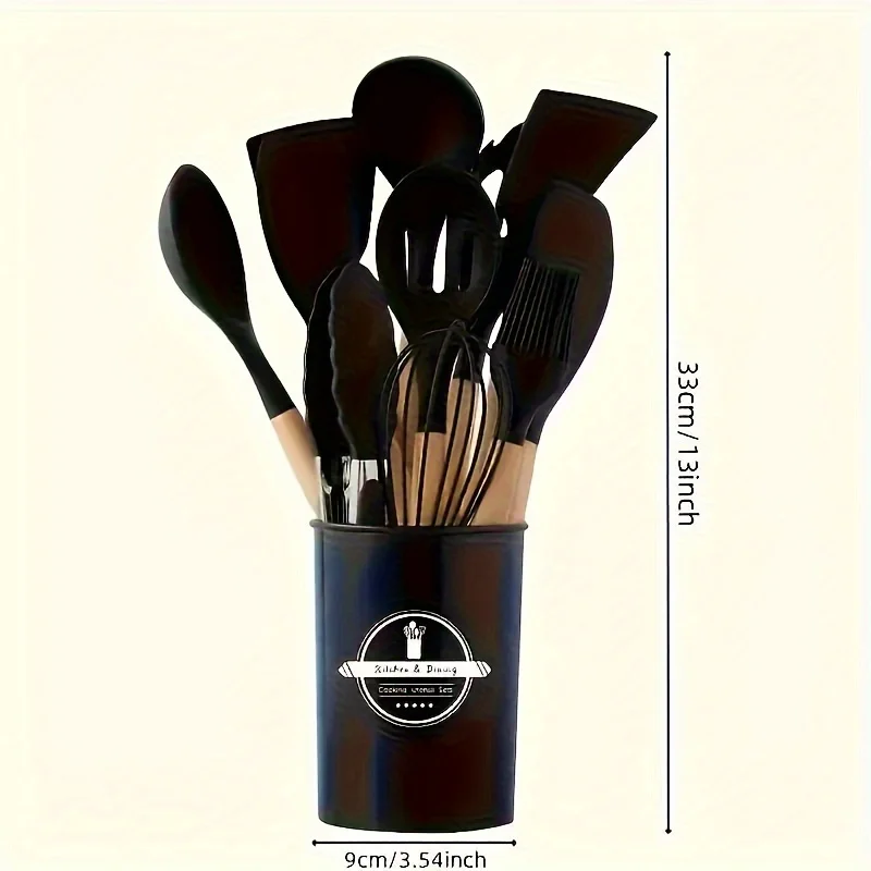 Silikon köksredskapsset med trähandtag, non-stick och ställ 3 Silikon köksredskapsset med trähandtag, non-stick och ställ - Bild 3