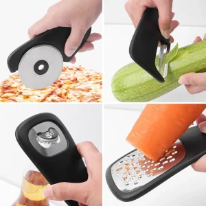 6-delars köksredskapsset med rivjärn, peeler, pizzaskärare och öppnare