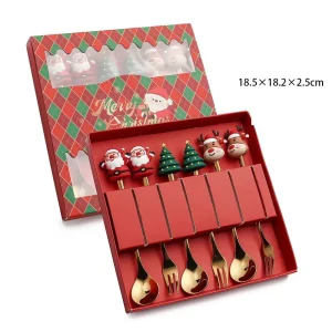 Julbestickset med dessertsked och gaffel, 2/4/6 delar, presentask