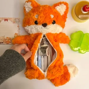 Rävformad plysch pennficka – kawaii pen case för skola och present