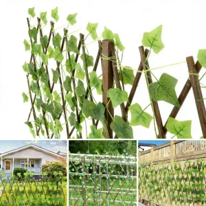 Artificial Ivy Retractable Wooden Fence Climbing Frame for Outdoor Courtyard Privacy Shield Trellis Plant Growth Support